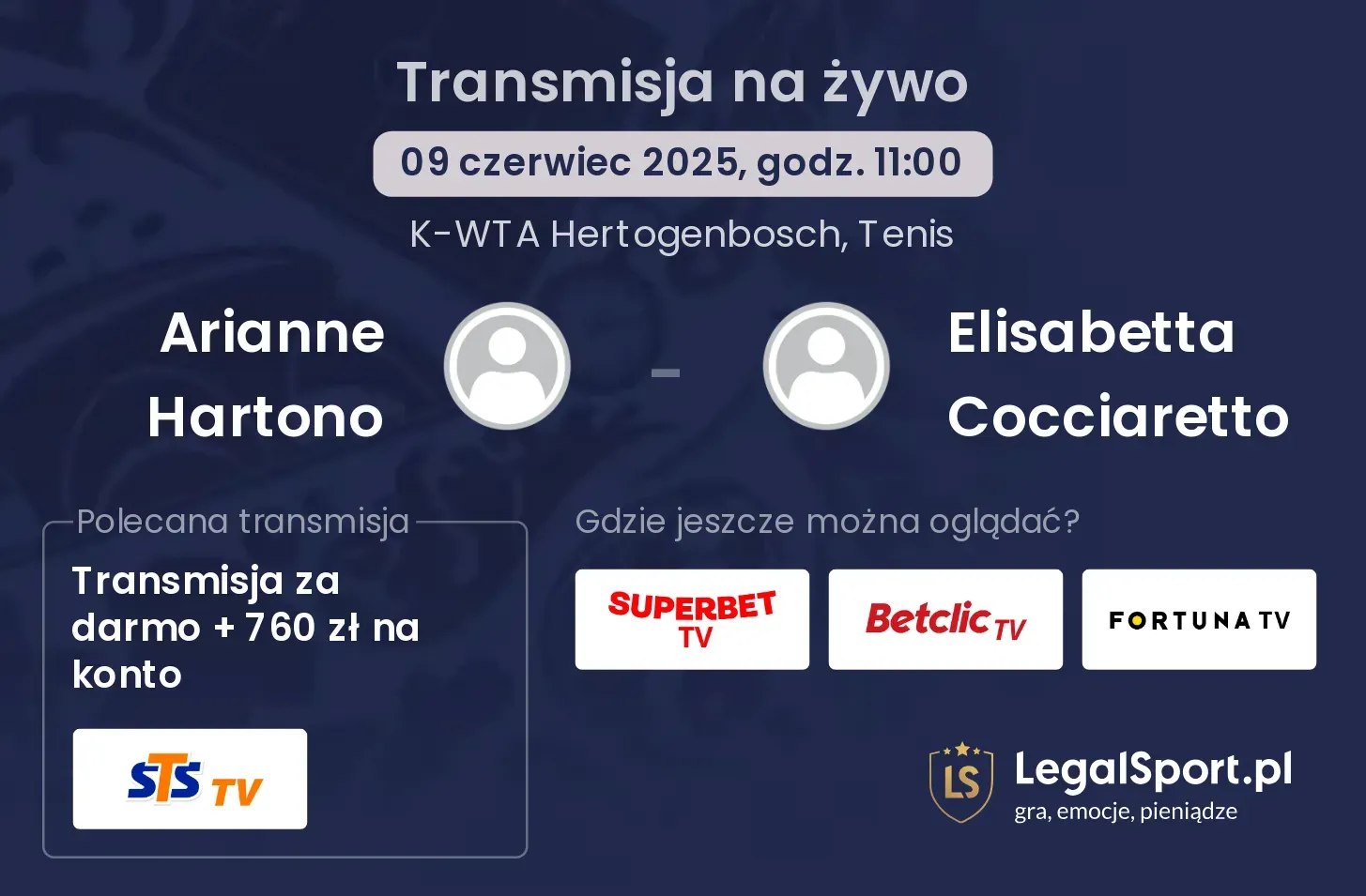 Arianne Hartono - Elisabetta Cocciaretto transmisja na żywo