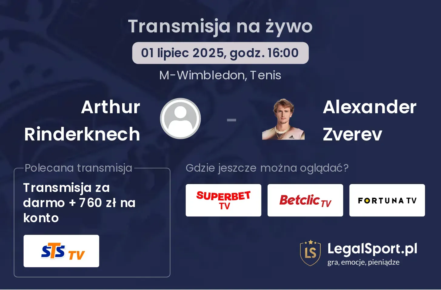 Arthur Rinderknech - Alexander Zverev gdzie oglądać?
