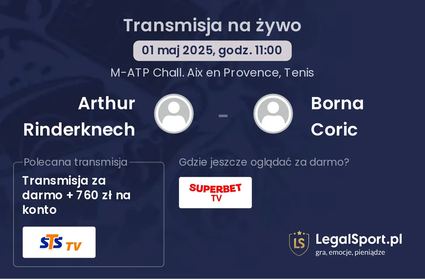 Arthur Rinderknech - Borna Coric transmisja na żywo