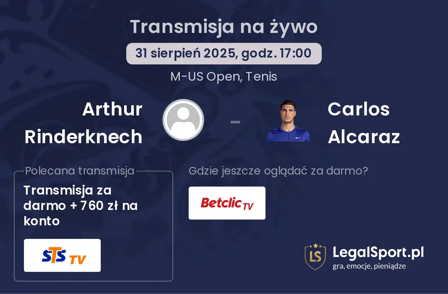 Arthur Rinderknech - Carlos Alcaraz gdzie oglądać?