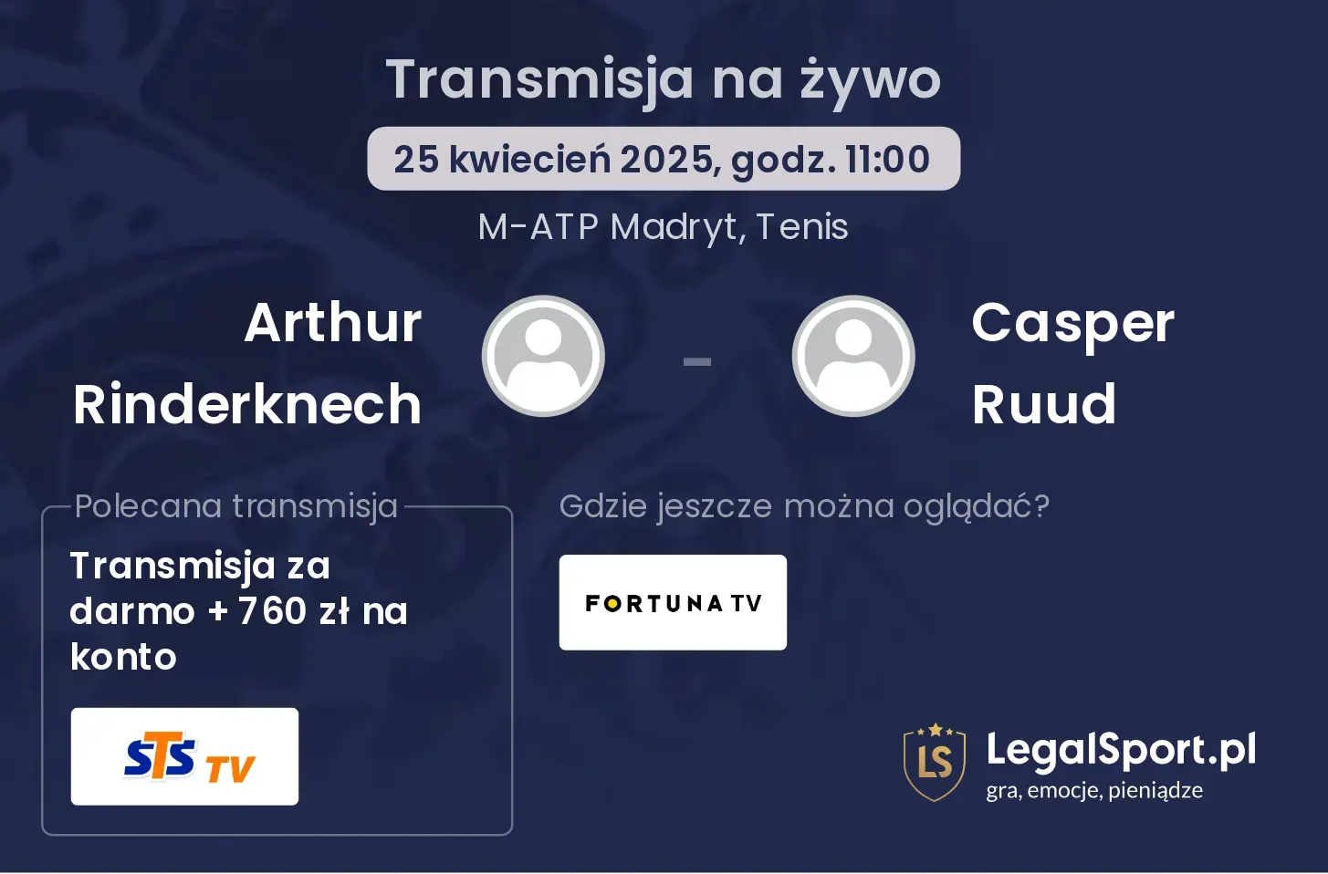 Arthur Rinderknech - Casper Ruud gdzie oglądać?