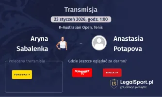 Aryna Sabalenka - Anastasia Potapova gdzie oglądać? (23.01)