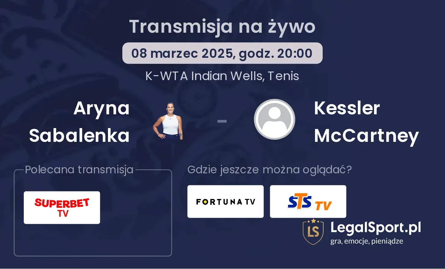 Aryna Sabalenka - Kessler McCartney gdzie oglądać transmisję?