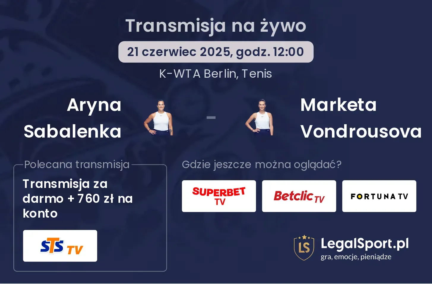 Aryna Sabalenka - Marketa Vondrousova gdzie oglądać?