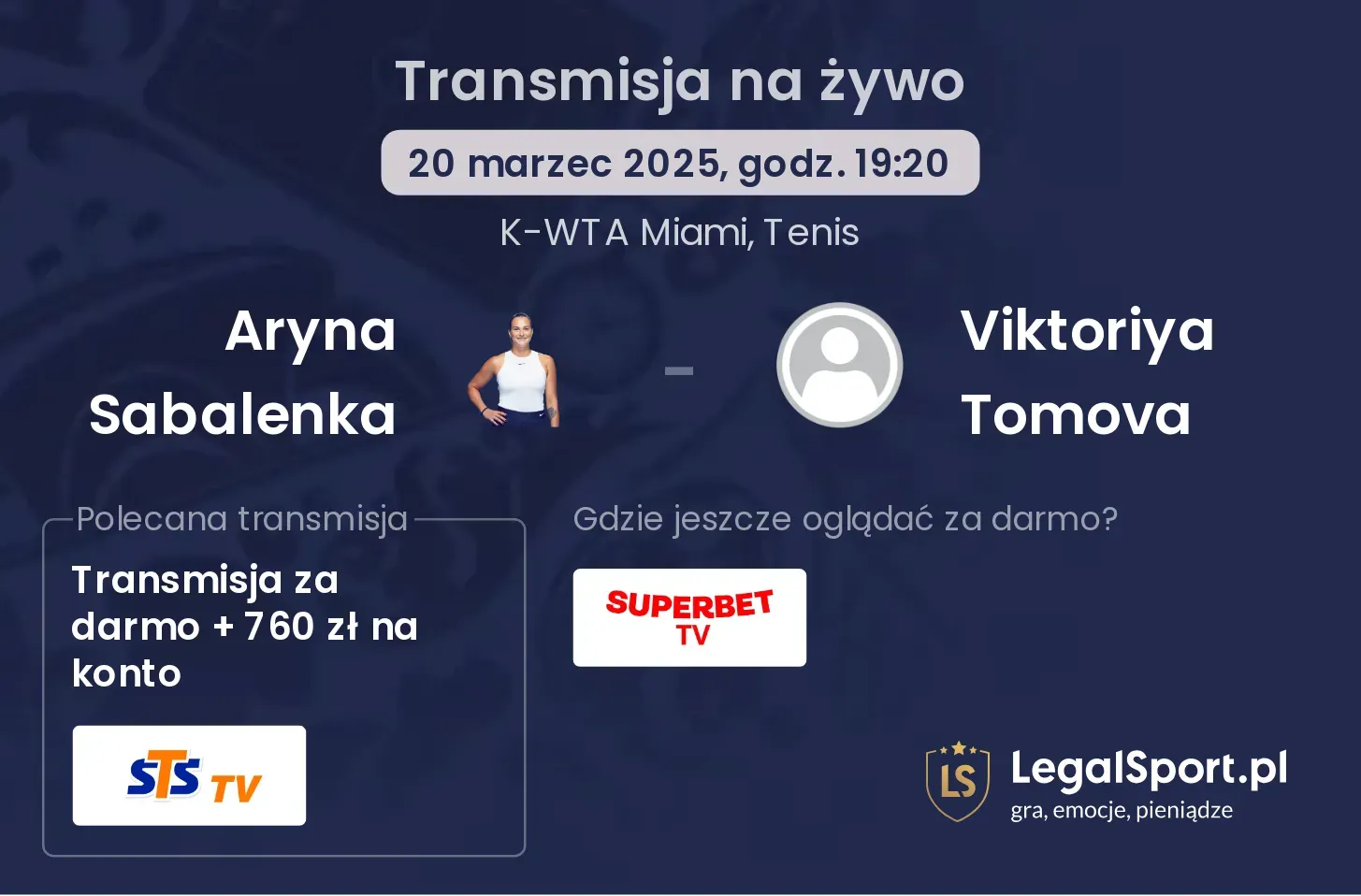 Aryna Sabalenka - Viktoriya Tomova transmisja na żywo