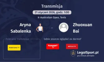 Aryna Sabalenka - Zhuoxuan Bai gdzie oglądać? (21.01)