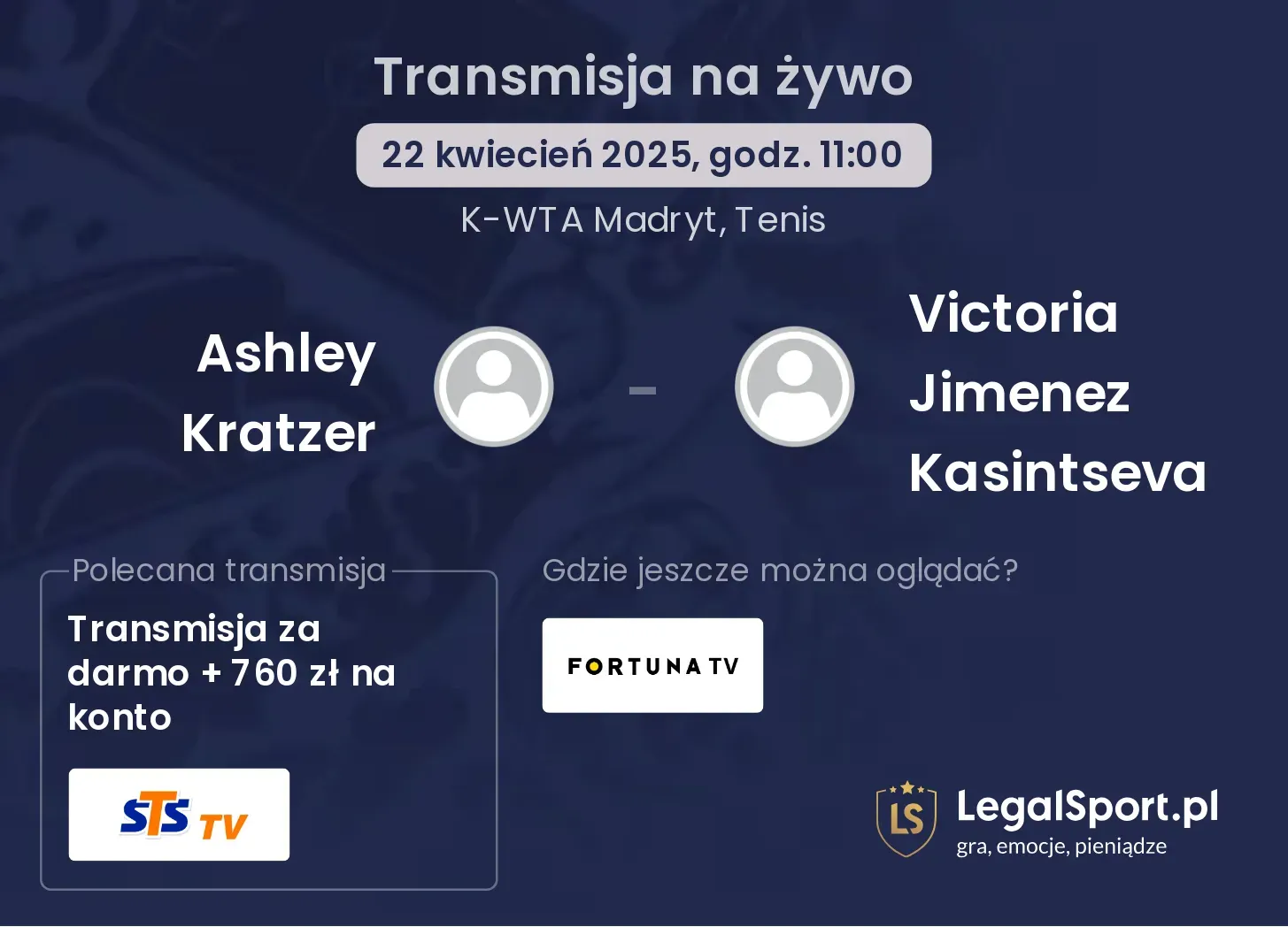 Ashley Kratzer - Victoria Jimenez Kasintseva gdzie oglądać transmisję?