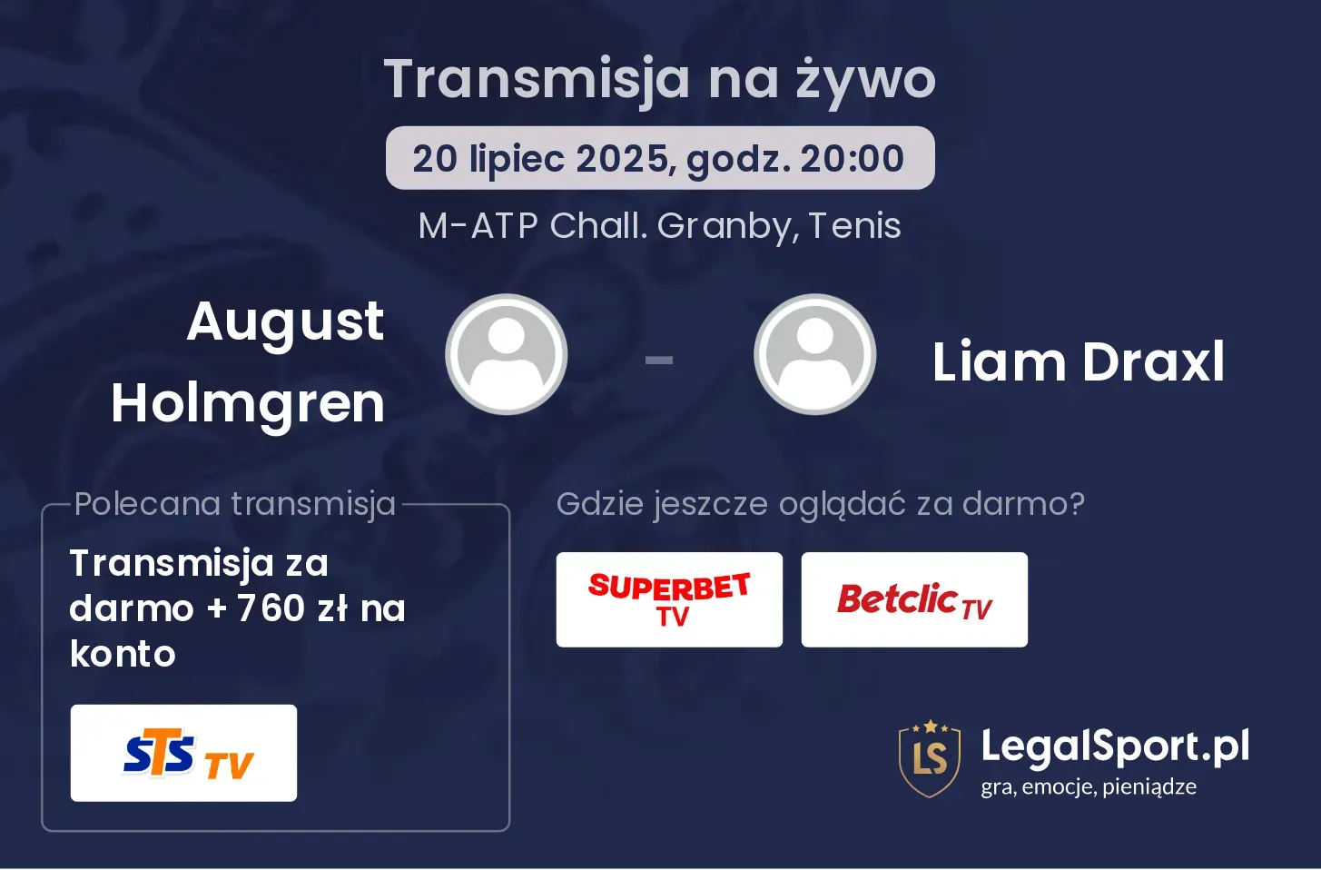 August Holmgren - Liam Draxl transmisja na żywo
