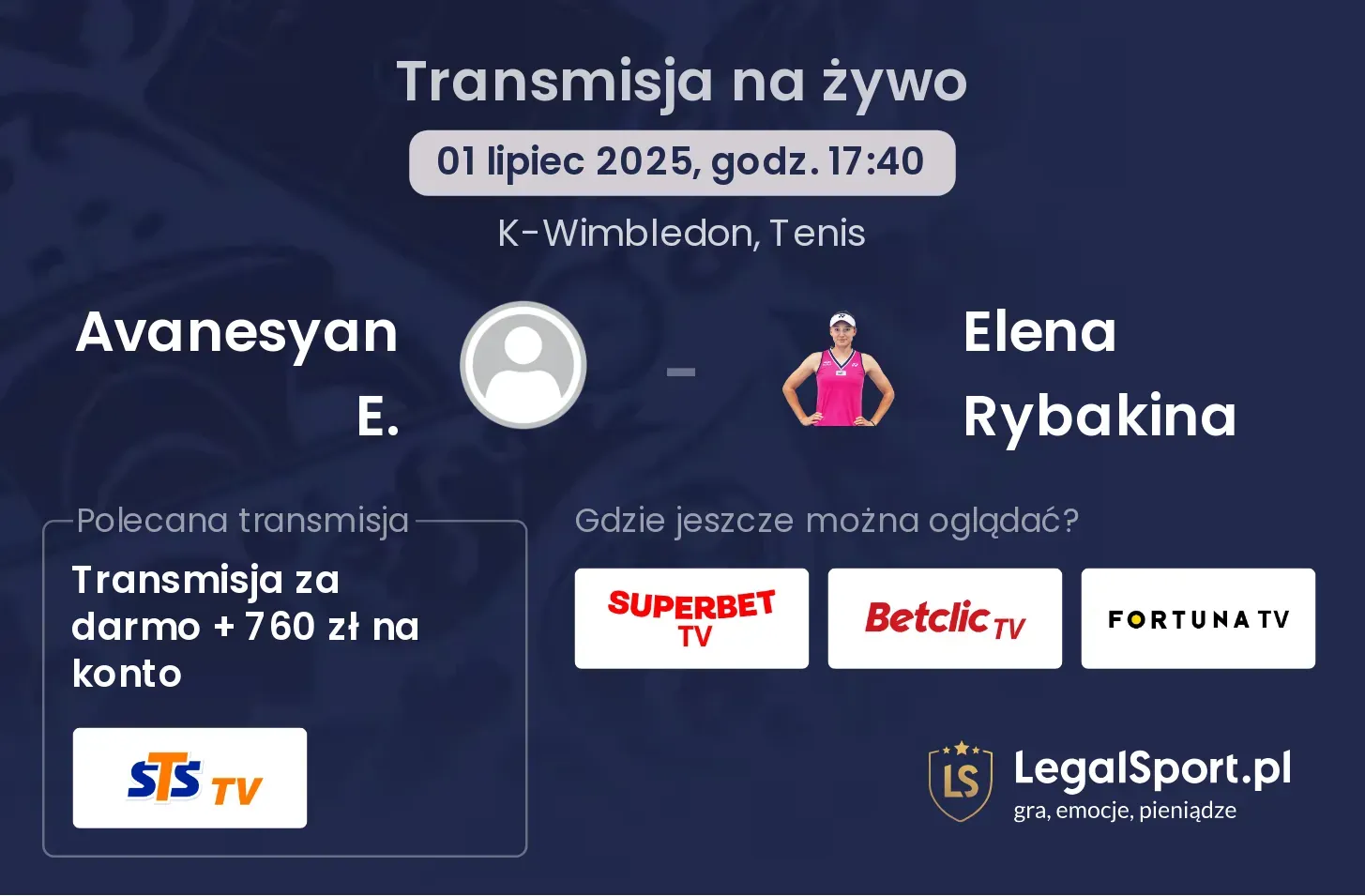 Avanesyan E. - Elena Rybakina gdzie oglądać?
