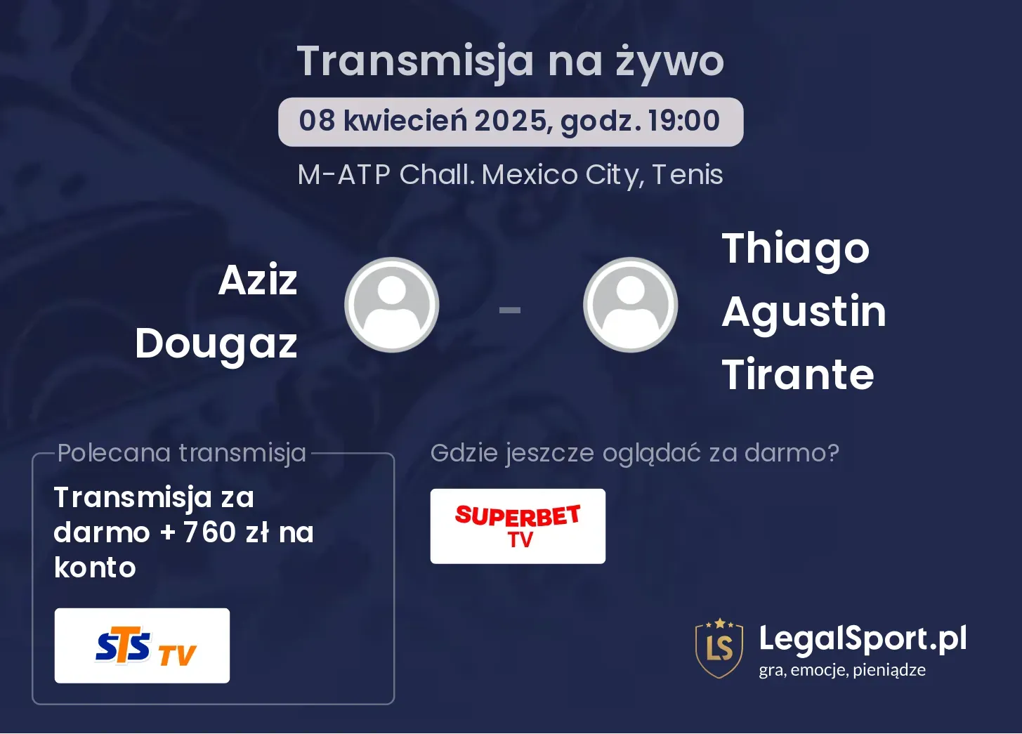 Aziz Dougaz - Thiago Agustin Tirante gdzie oglądać transmisję?