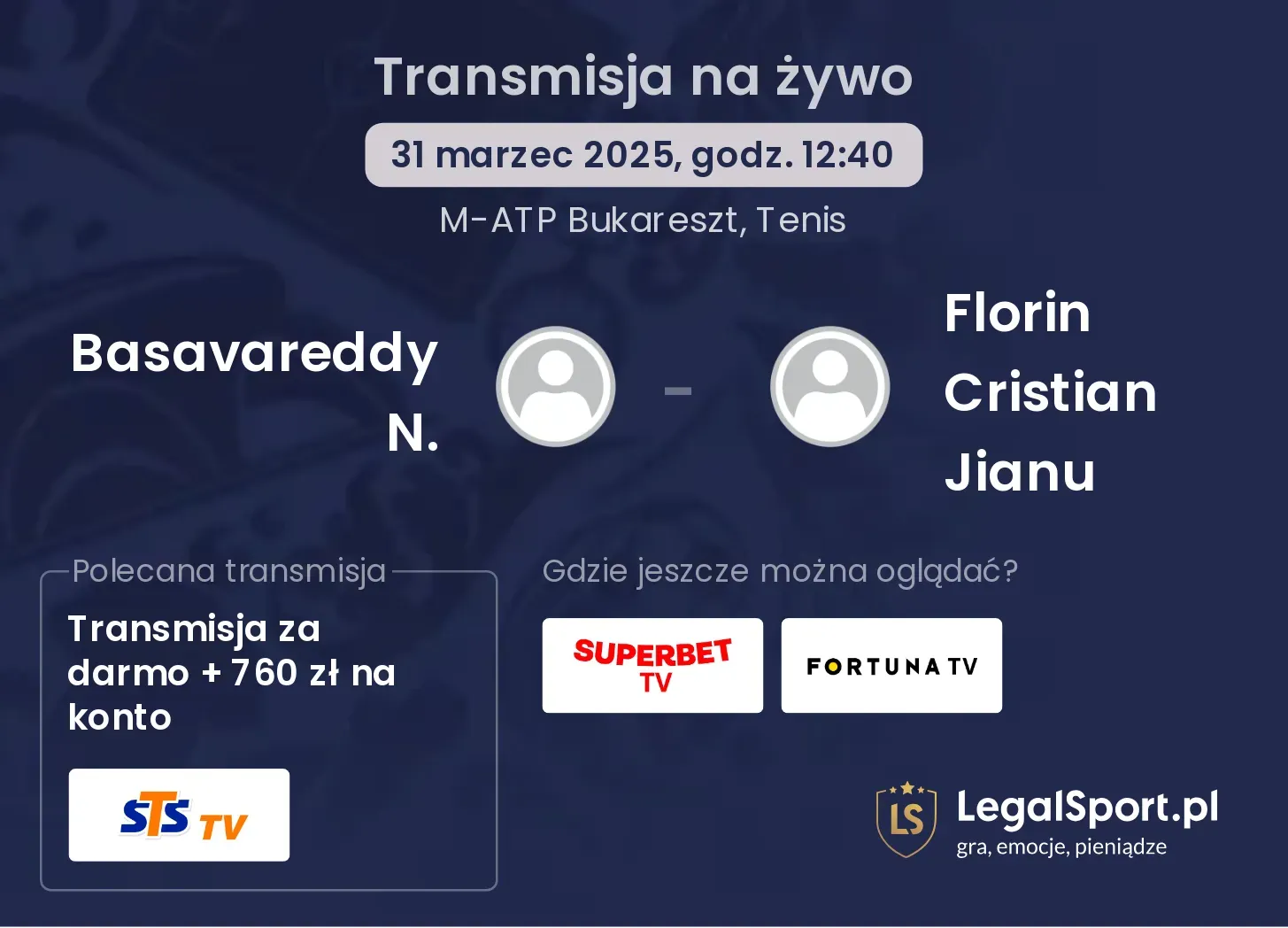 Basavareddy N. - Florin Cristian Jianu gdzie oglądać transmisję?