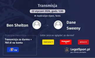 Ben Shelton - Dane Sweeny gdzie oglądać? (22.01)