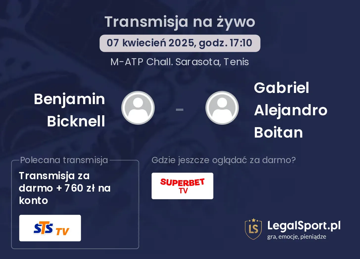 Benjamin Bicknell - Gabriel Alejandro Boitan gdzie oglądać transmisję?