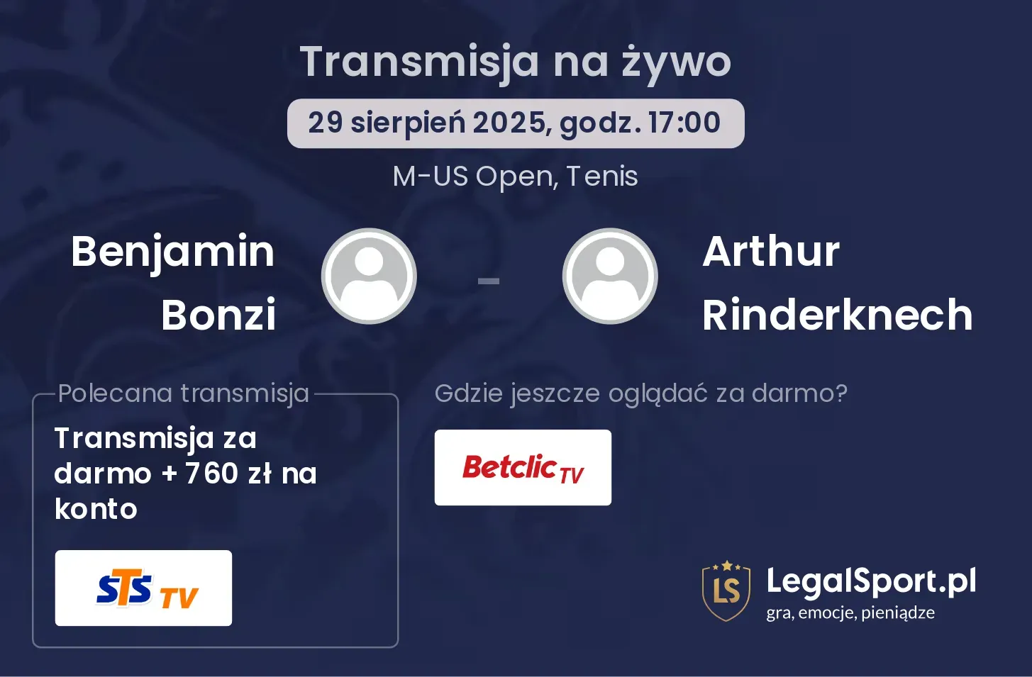 Benjamin Bonzi - Arthur Rinderknech transmisja na żywo