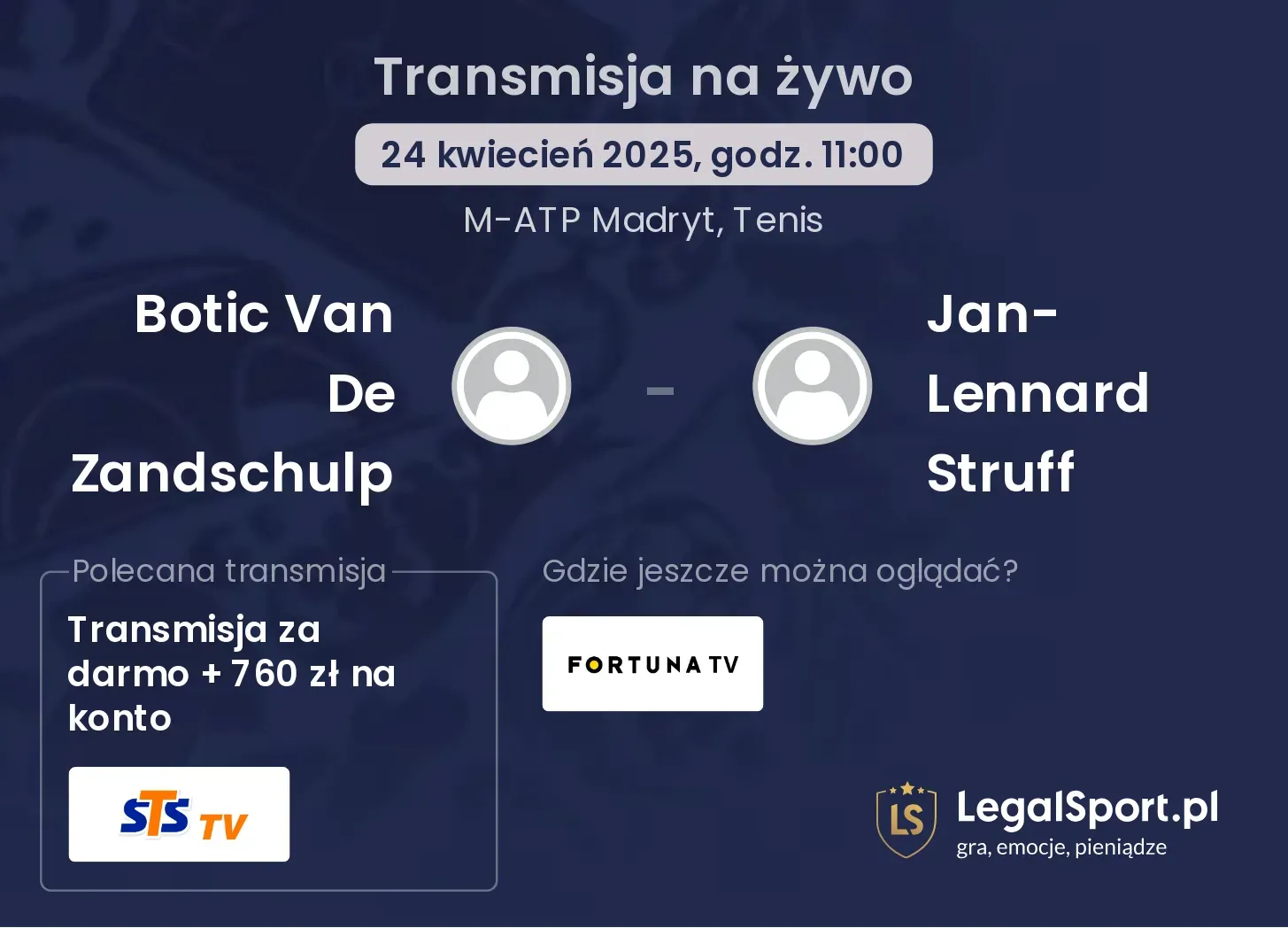 Botic Van De Zandschulp - Jan-Lennard Struff gdzie oglądać transmisję?