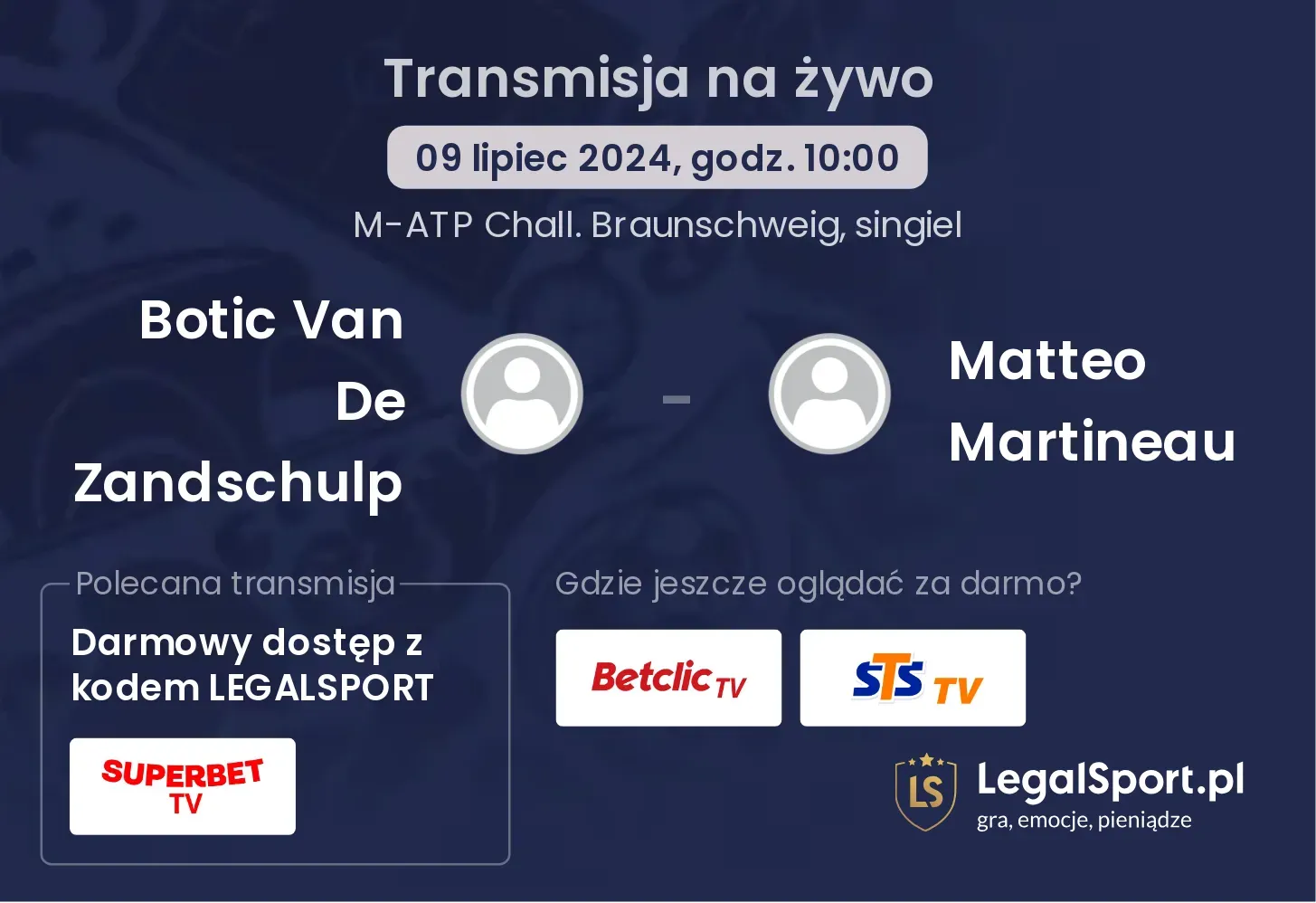 Botic Van De Zandschulp - Matteo Martineau gdzie oglądać? Transmisja online za darmo (09.07, godz. 10:00)
