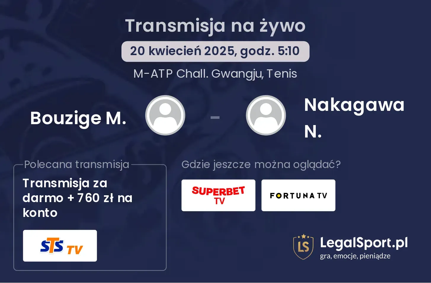 Bouzige M. - Nakagawa N. gdzie oglądać?