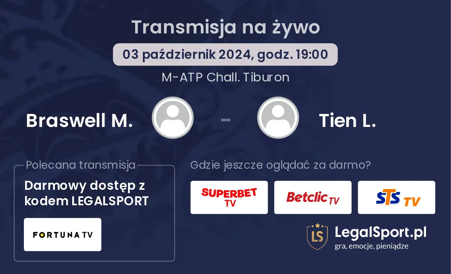 Braswell M. - Tien L. gdzie oglądać? 03.10, godz. 19:00