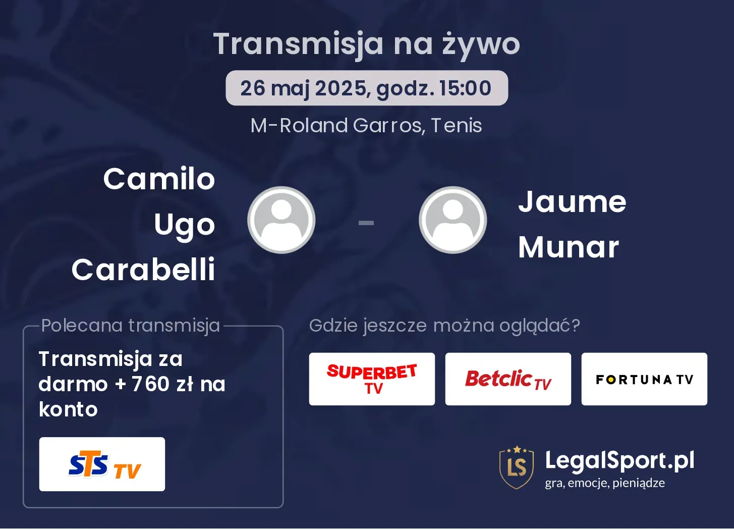 Camilo Ugo Carabelli - Jaume Munar transmisja na żywo