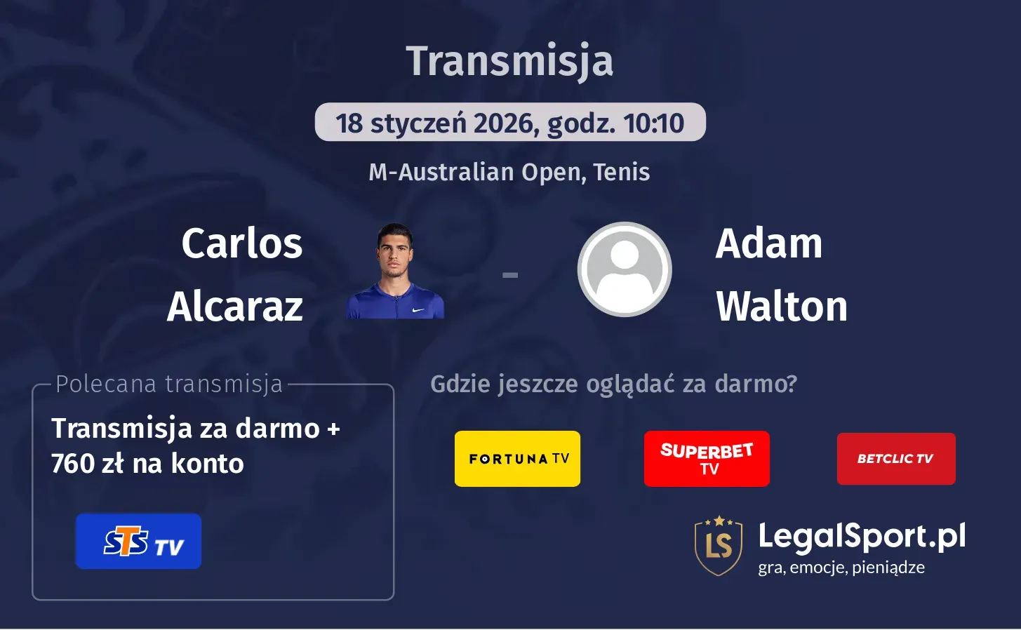 Carlos Alcaraz - Adam Walton Transmisje