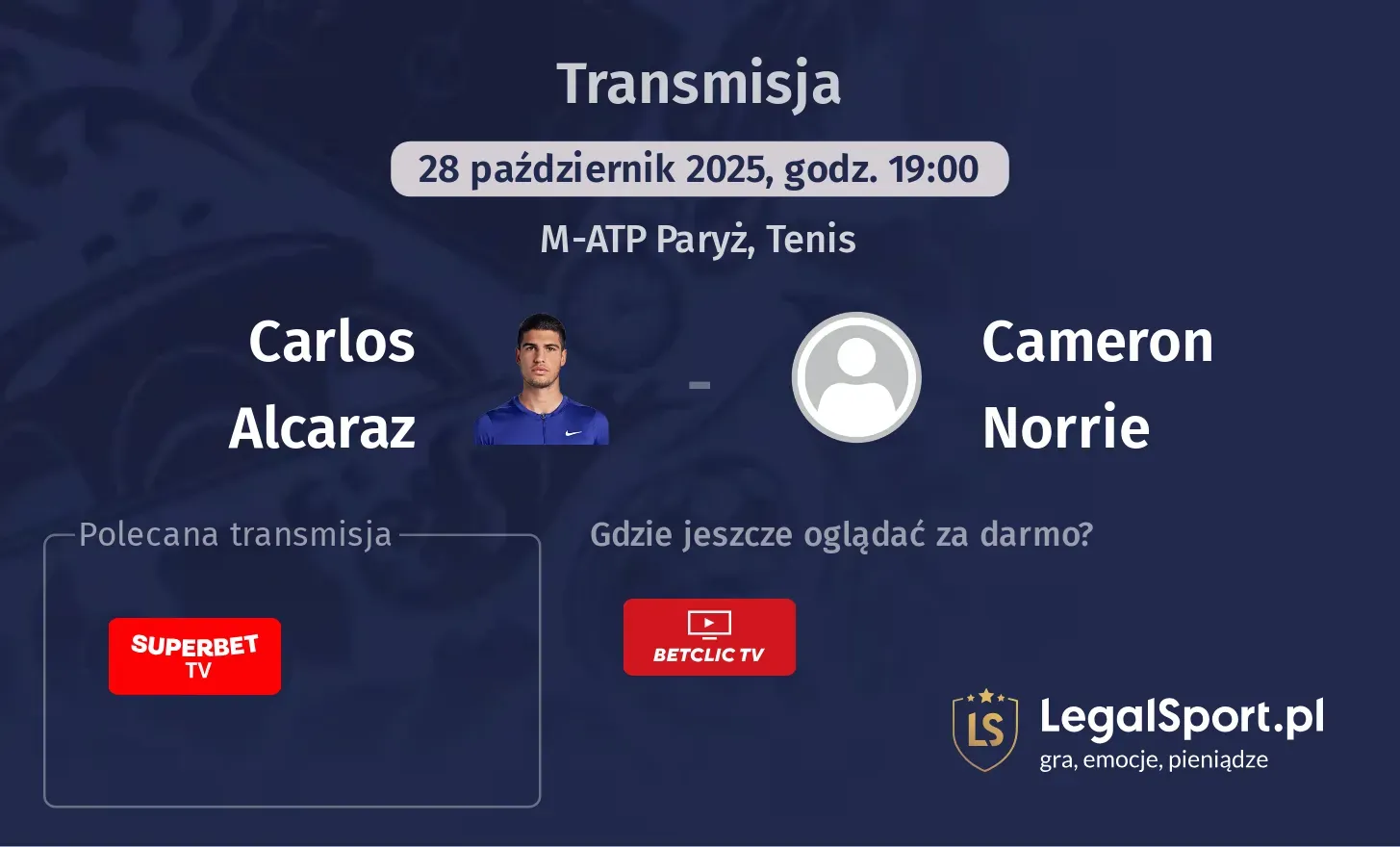 Carlos Alcaraz - Cameron Norrie Transmisje