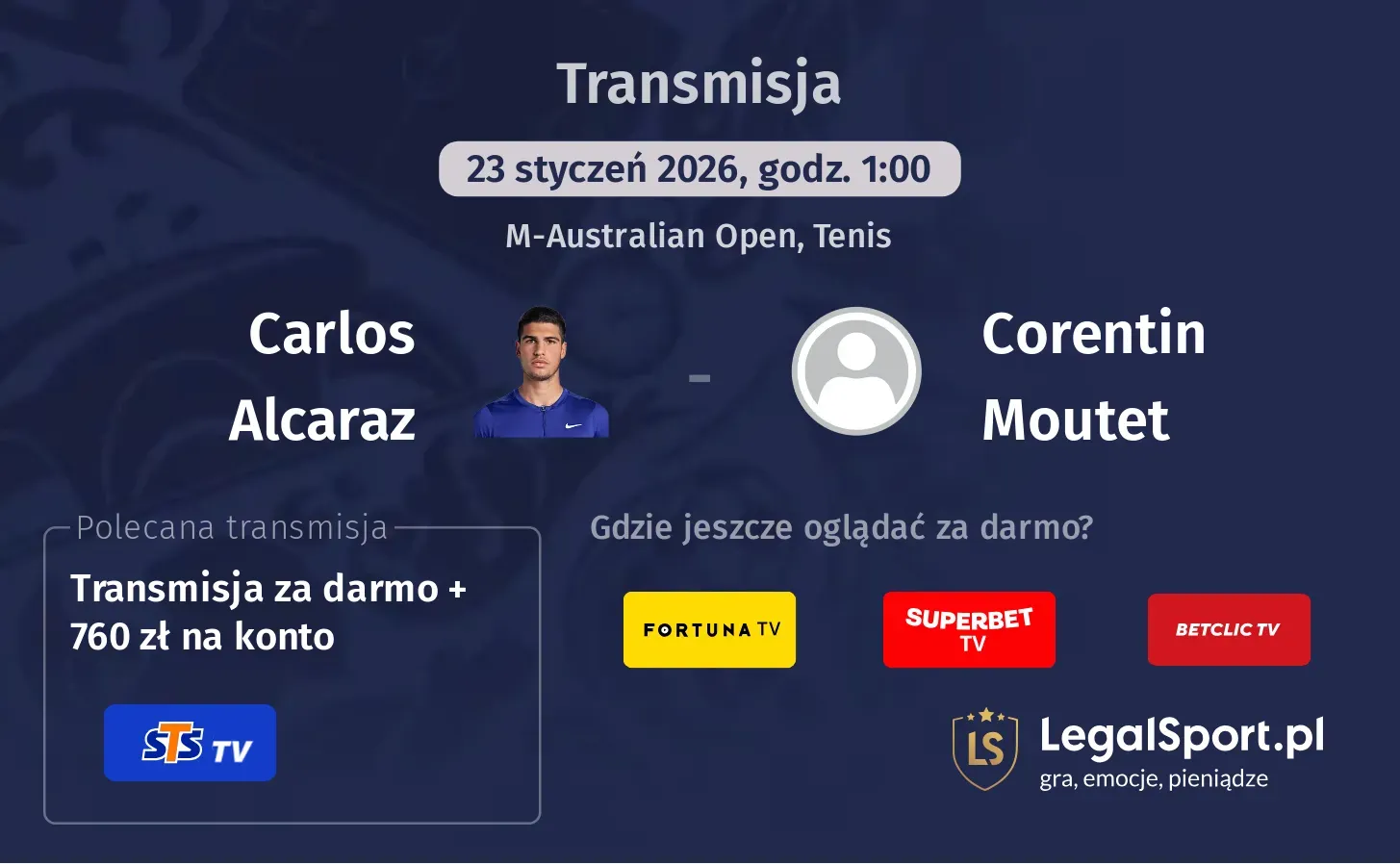 Carlos Alcaraz - Corentin Moutet Transmisje