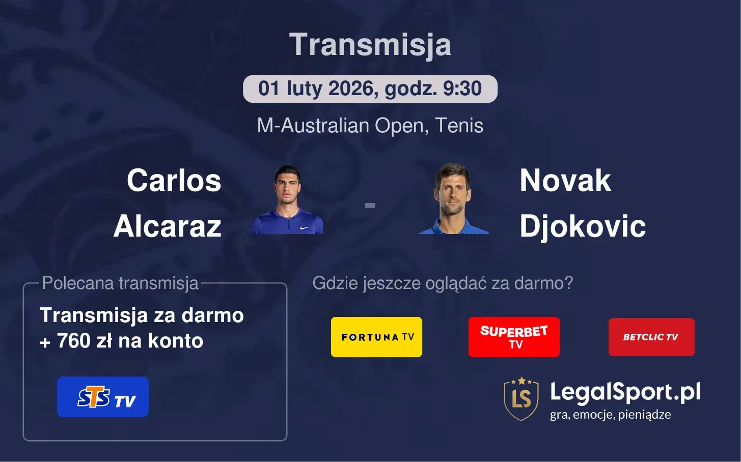 Carlos Alcaraz - Novak Djokovic Transmisje