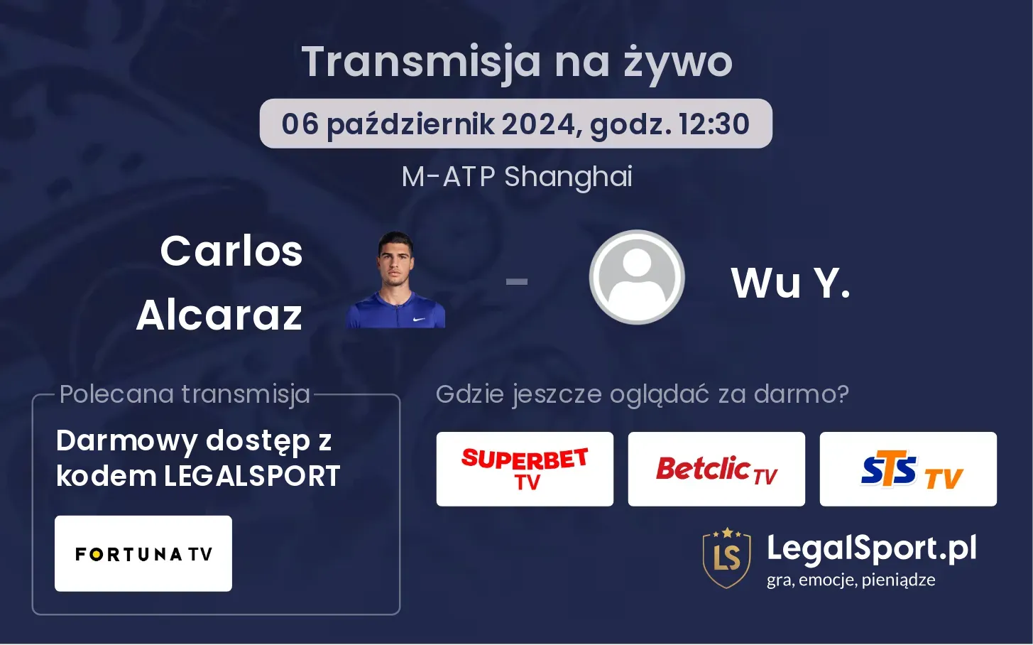 Carlos Alcaraz - Wu Y. gdzie oglądać? 06.10, godz. 12:30