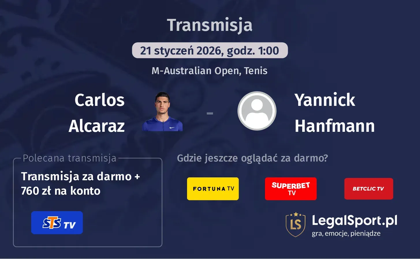 Carlos Alcaraz - Yannick Hanfmann Transmisje