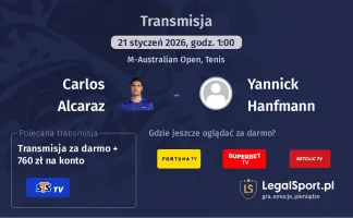 Carlos Alcaraz - Yannick Hanfmann gdzie oglądać? (21.01)