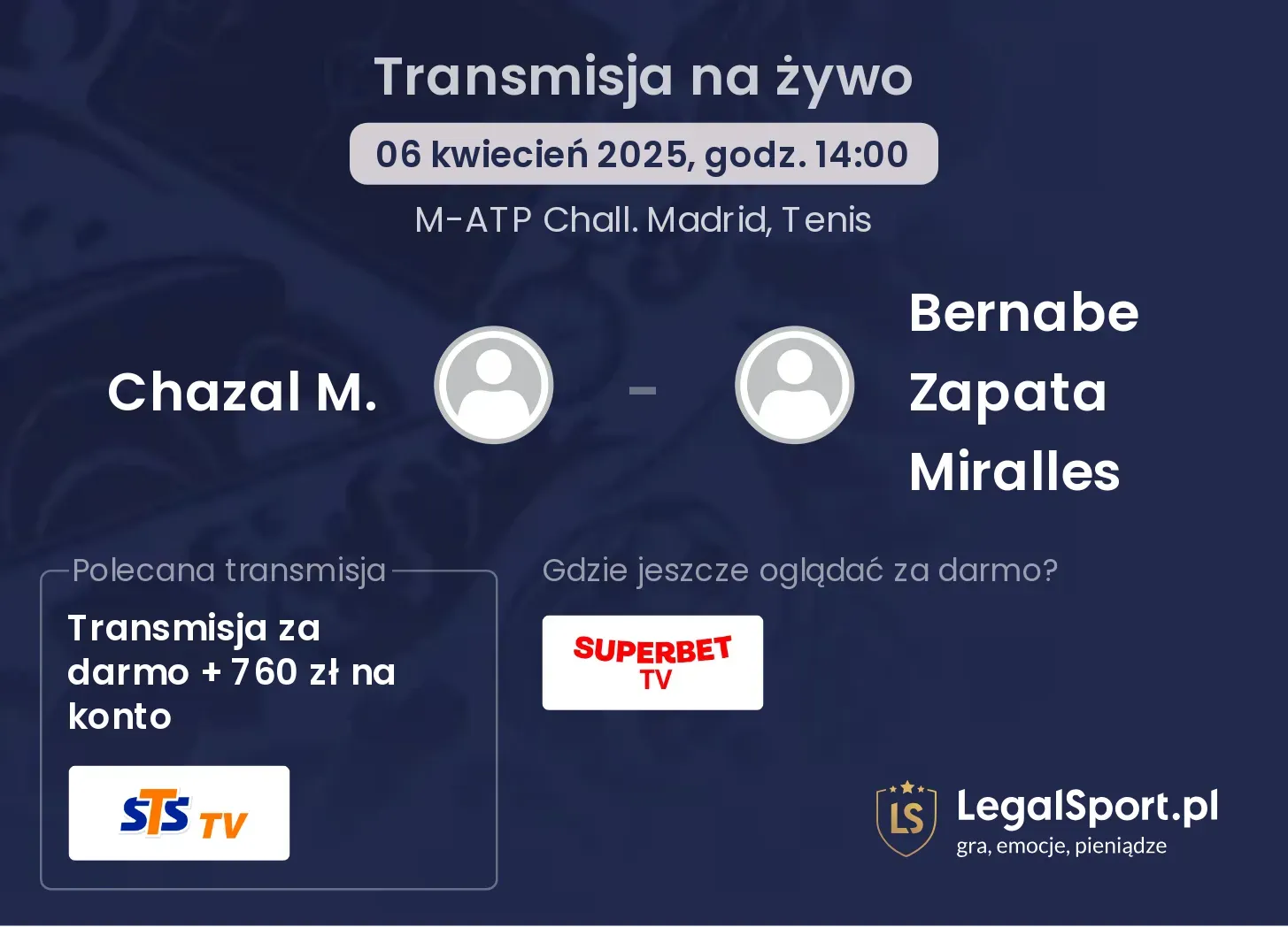 Chazal M. - Bernabe Zapata Miralles gdzie oglądać transmisję?