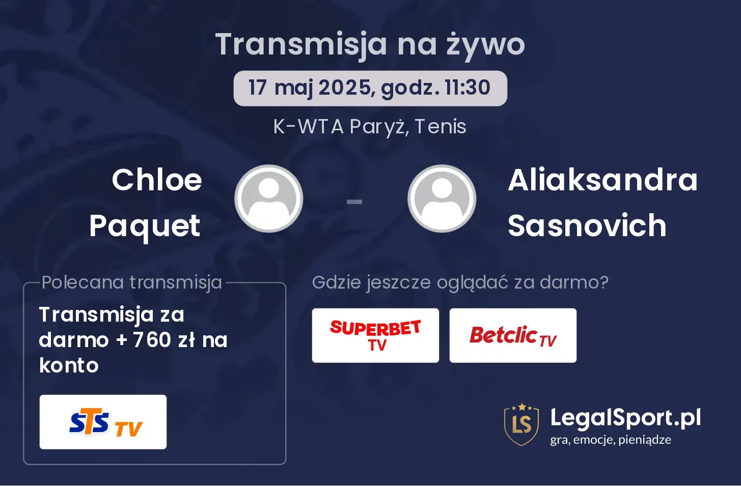 Chloe Paquet - Aliaksandra Sasnovich transmisja na żywo