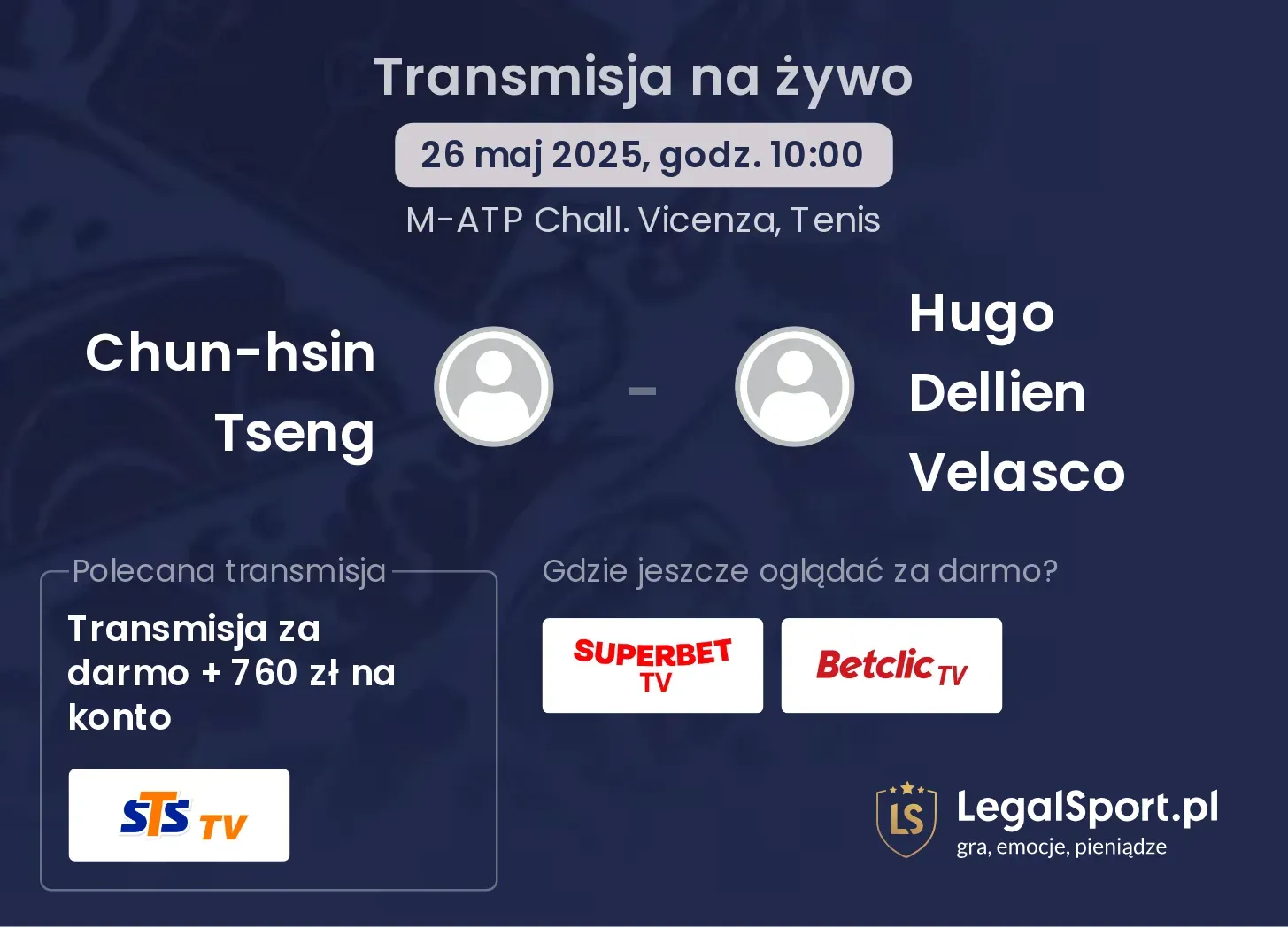 Chun-hsin Tseng - Hugo Dellien Velasco transmisja na żywo