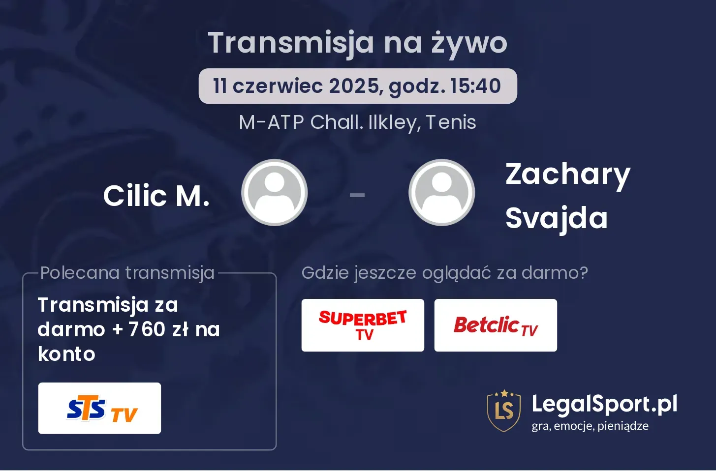 Cilic M. - Zachary Svajda gdzie oglądać transmisję?