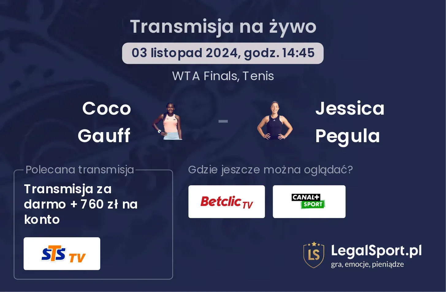 Coco Gauff - Jessica Pegula gdzie oglądać? 03.11, godz. 14:45
