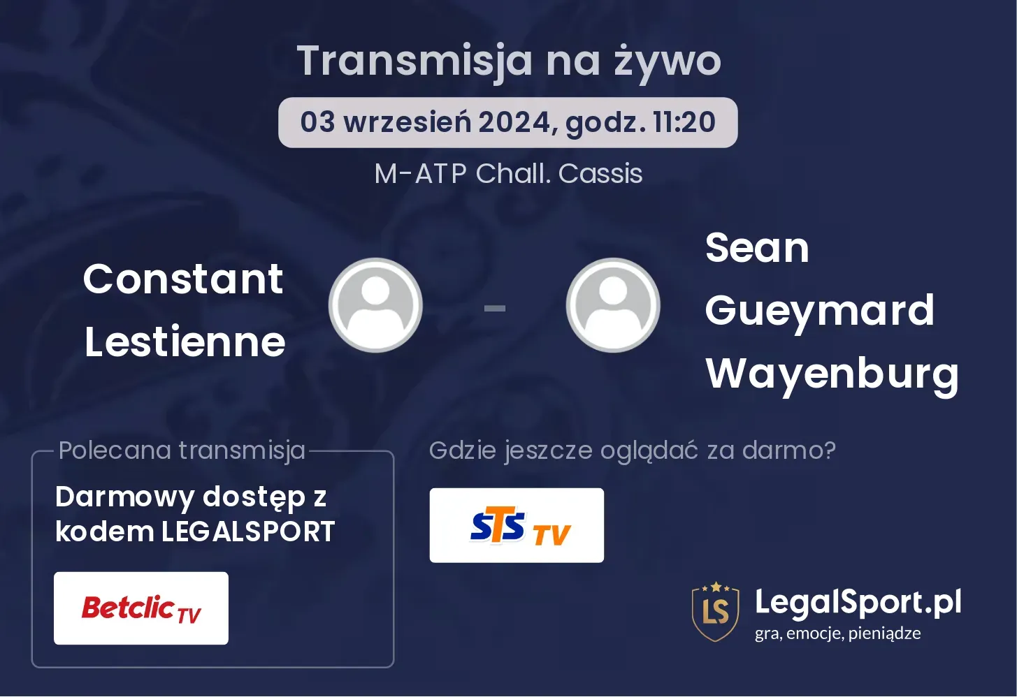 Constant Lestienne - Sean Gueymard Wayenburg gdzie oglądać? 03.09, godz. 11:20