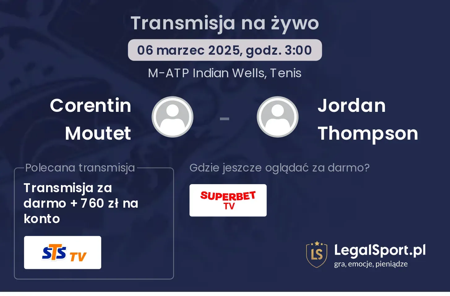 Corentin Moutet - Jordan Thompson gdzie oglądać?