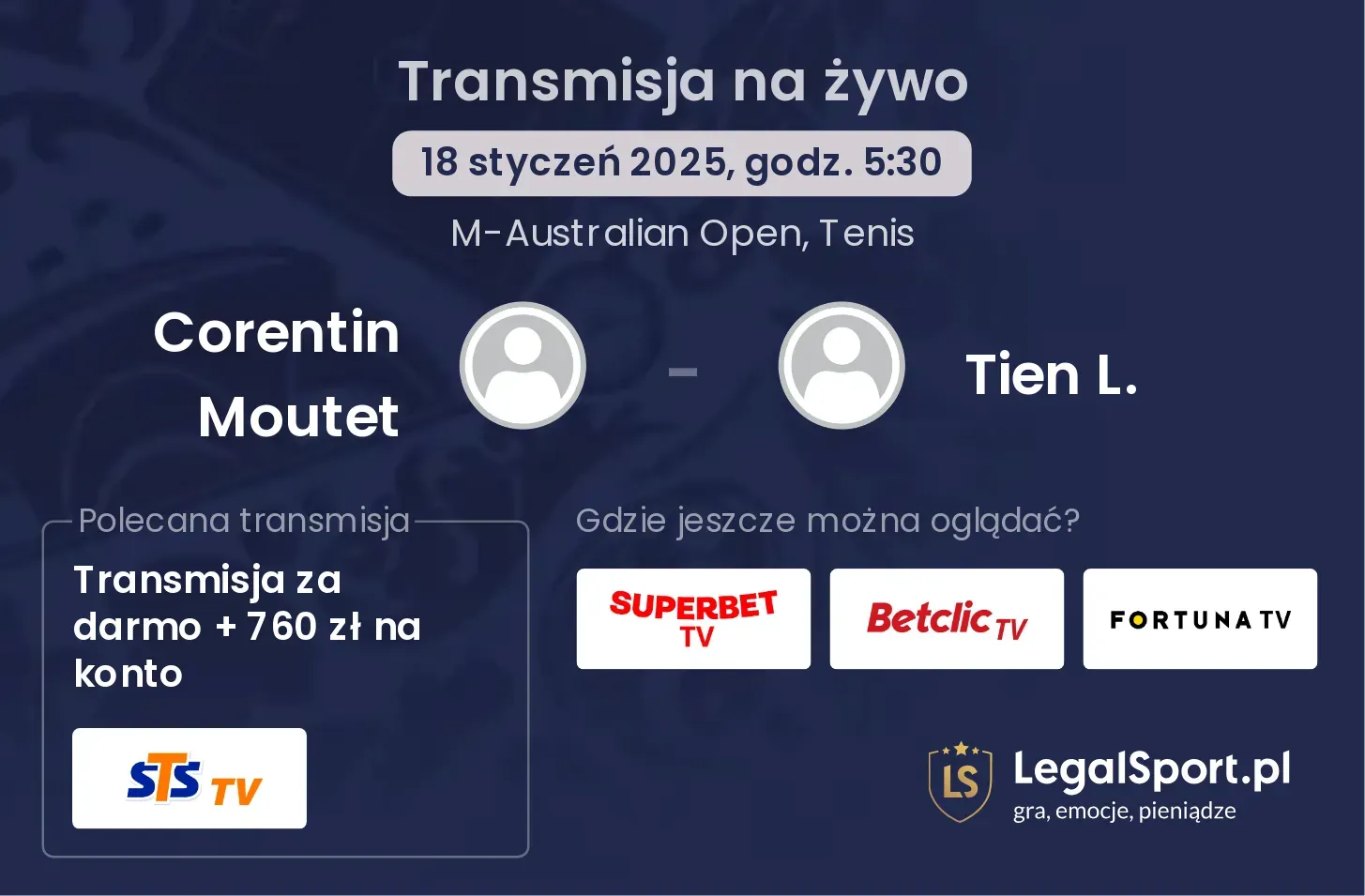 Corentin Moutet - Tien L. gdzie oglądać transmisję?