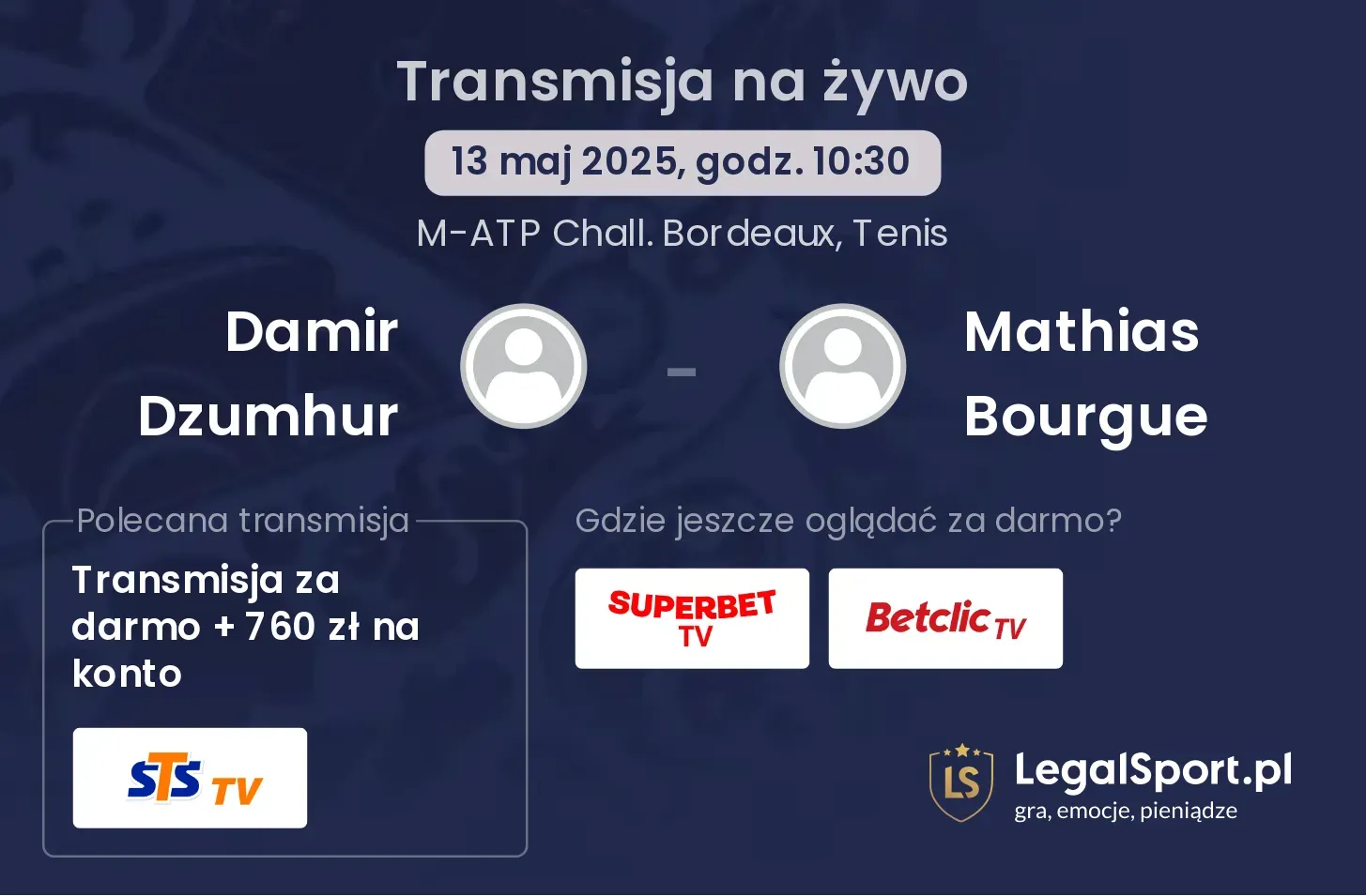 Damir Dzumhur - Mathias Bourgue transmisja na żywo
