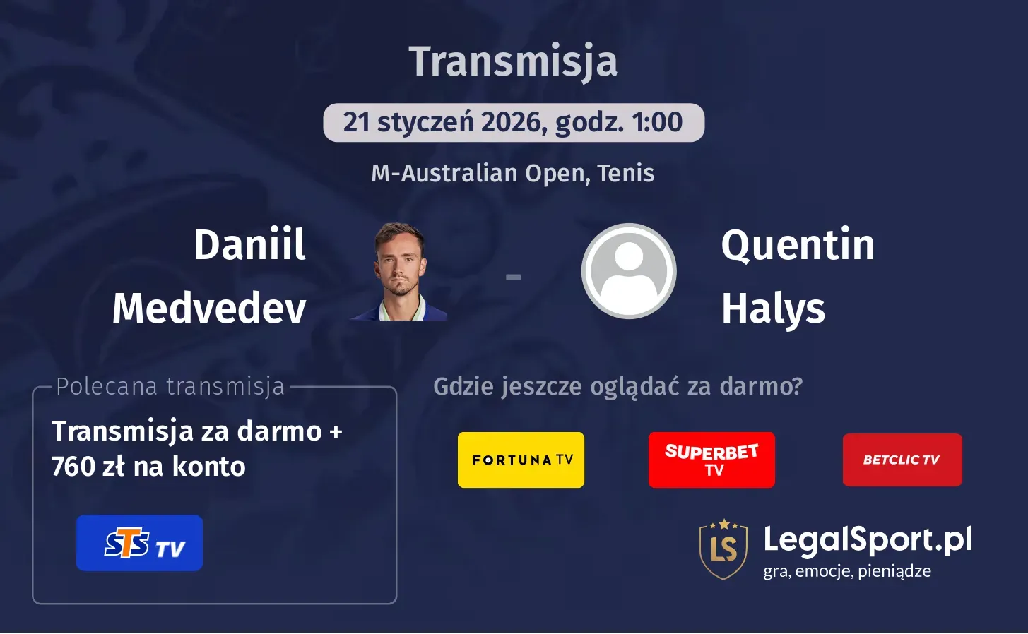 Daniil Medvedev - Quentin Halys Transmisje