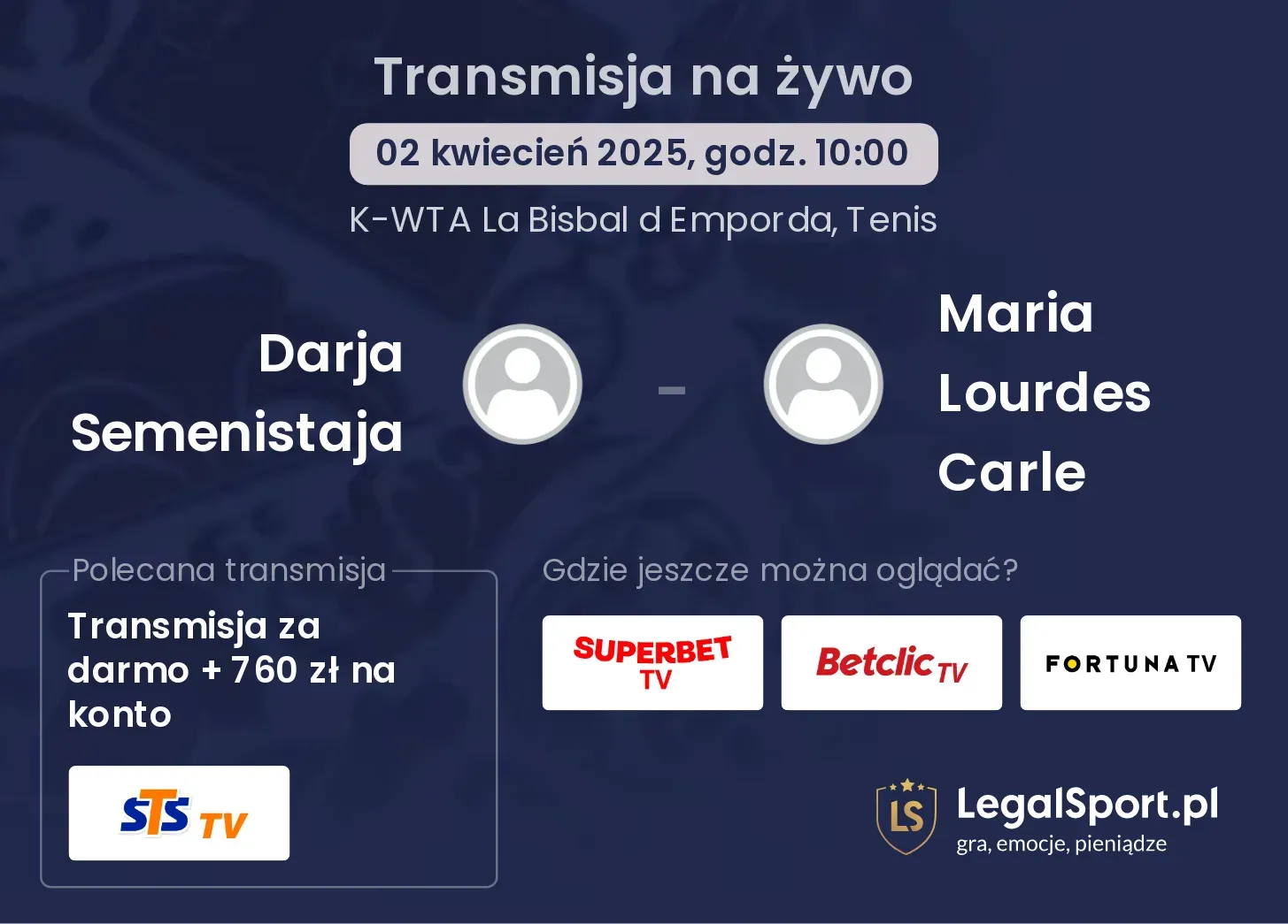Darja Semenistaja - Maria Lourdes Carle gdzie oglądać transmisję?