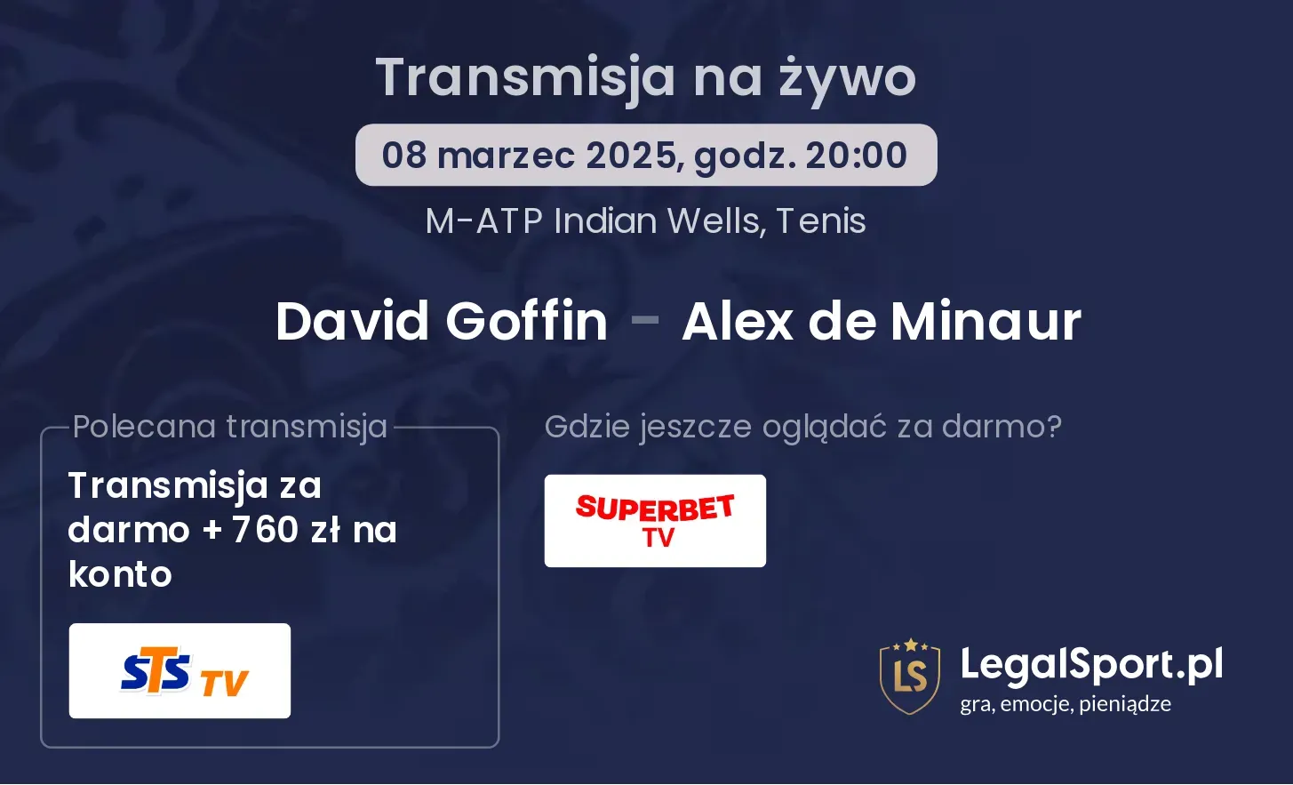 David Goffin - Alex de Minaur gdzie oglądać?