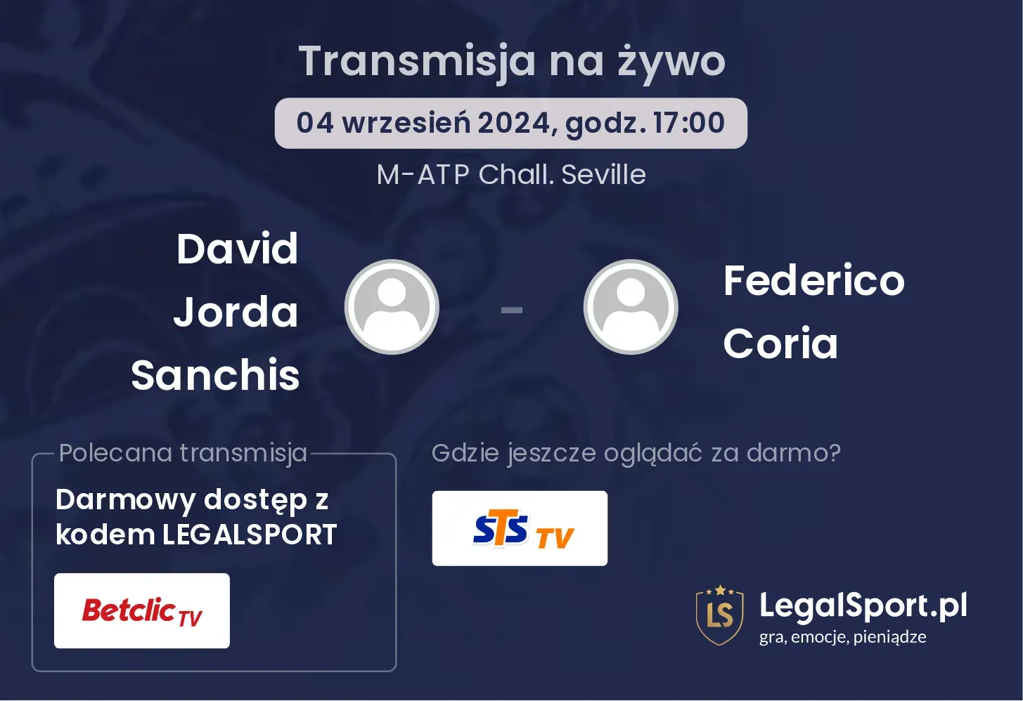 David Jorda Sanchis - Federico Coria gdzie oglądać? 04.09, godz. 17:00
