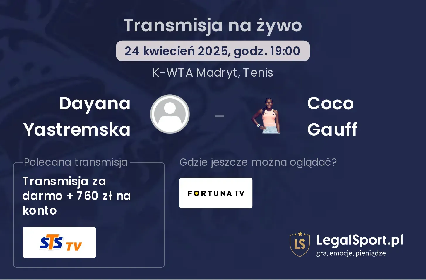 Dayana Yastremska - Coco Gauff gdzie oglądać?