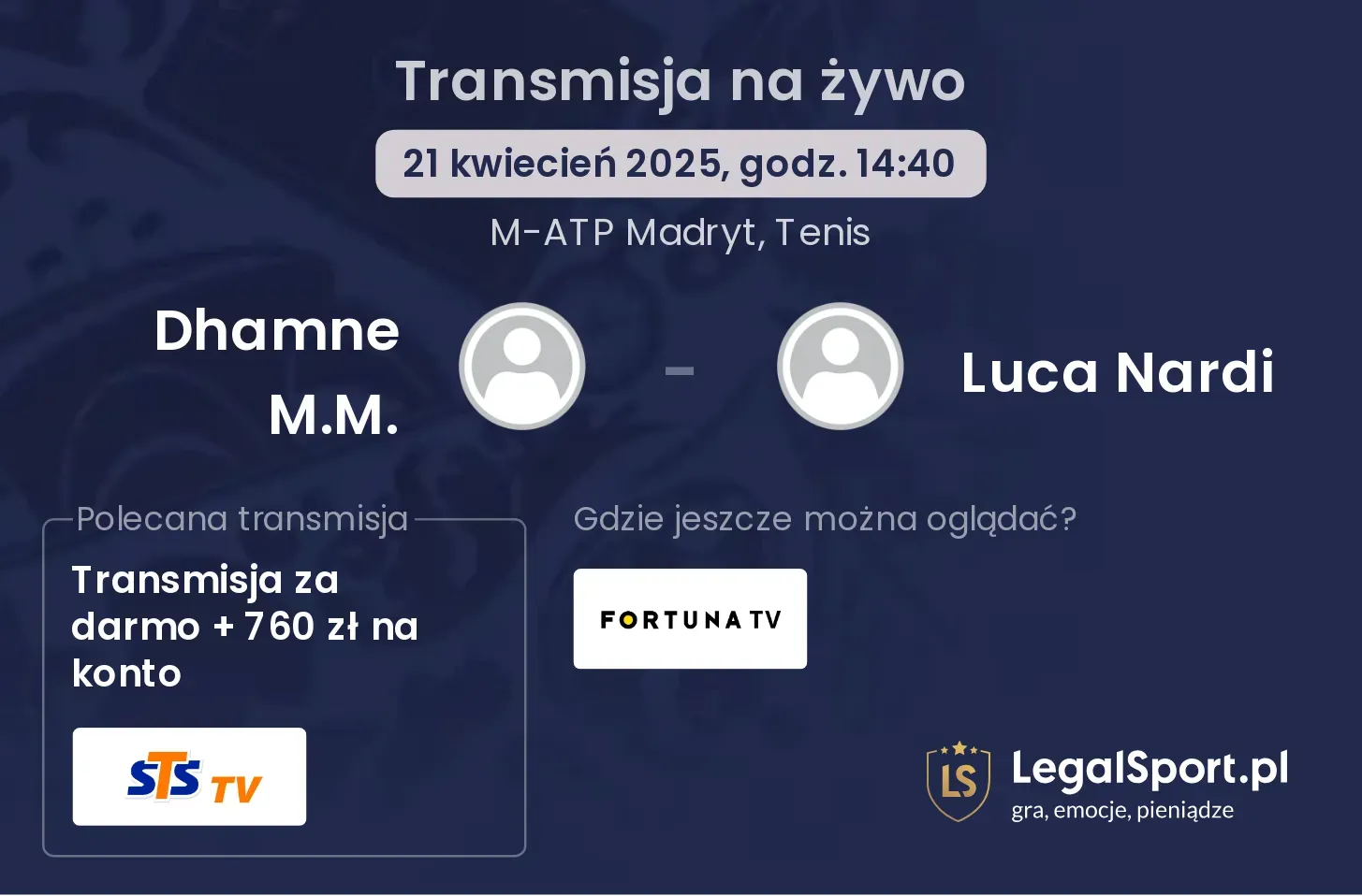 Dhamne M.M. - Luca Nardi gdzie oglądać transmisję?