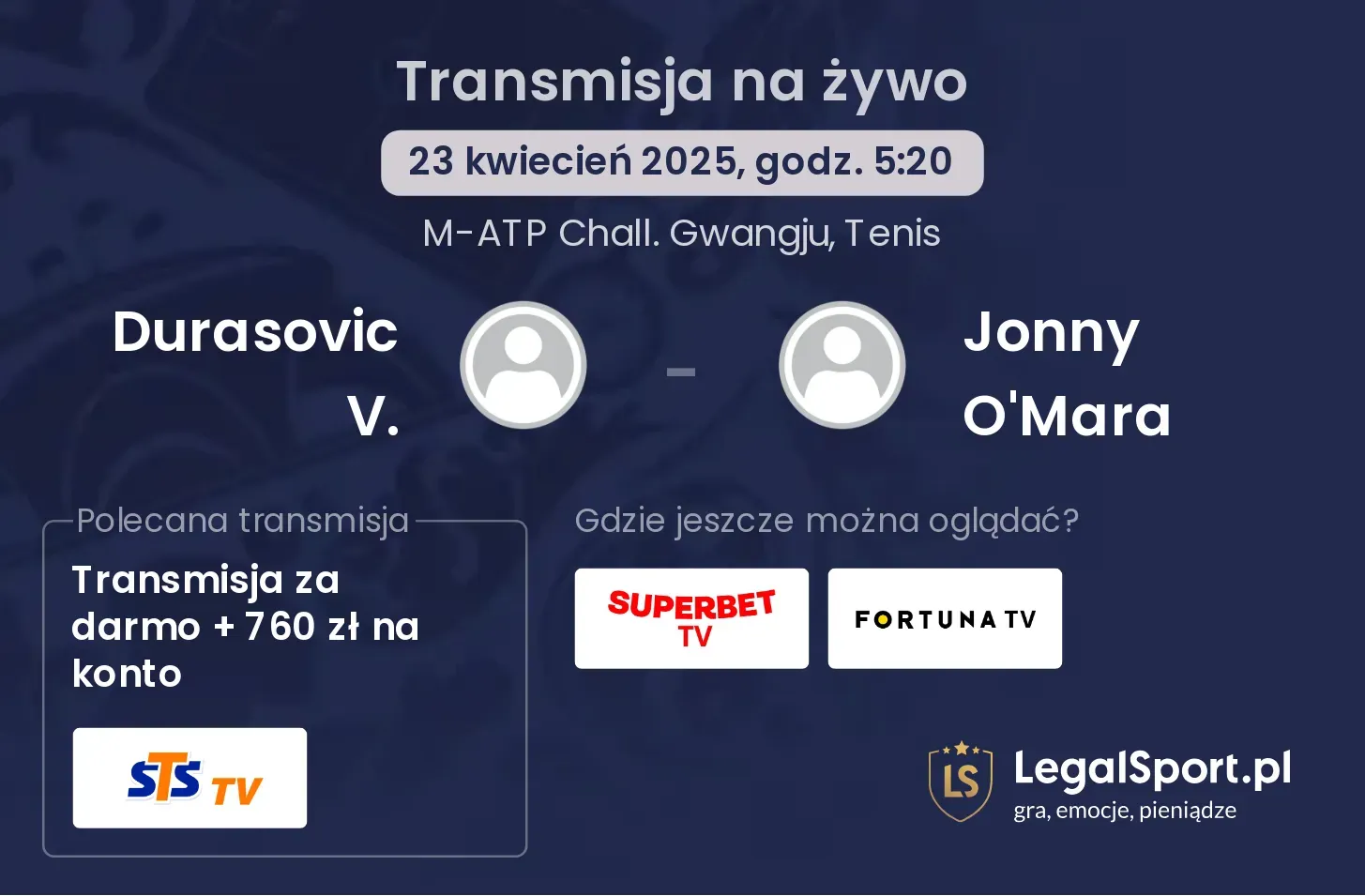 Durasovic V. - Jonny O'Mara gdzie oglądać transmisję?