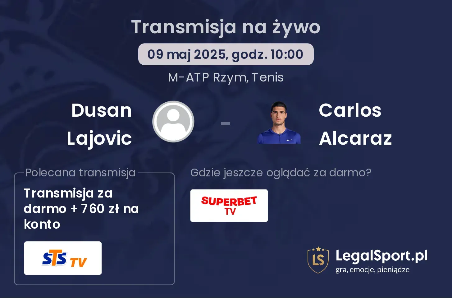 Dusan Lajovic - Carlos Alcaraz transmisja na żywo