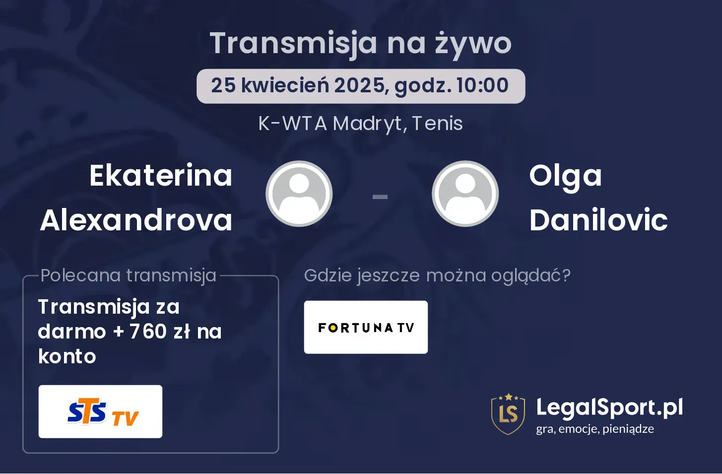 Ekaterina Alexandrova - Olga Danilovic transmisja na żywo