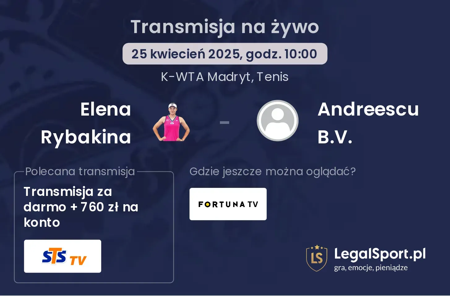 Elena Rybakina - Andreescu B.V. gdzie oglądać transmisję?