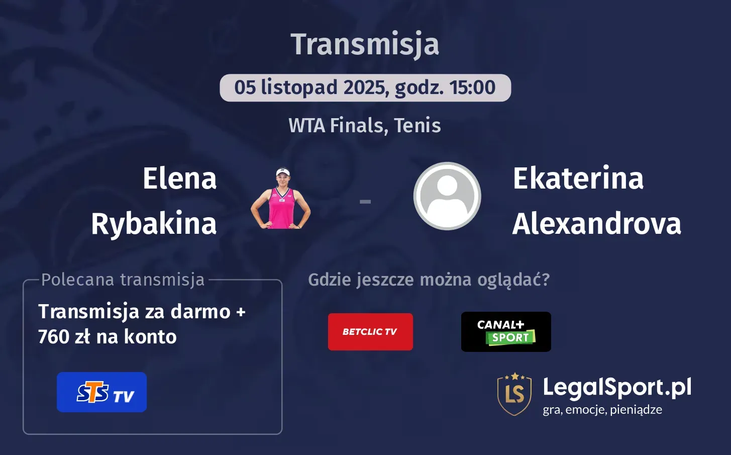 Elena Rybakina - Ekaterina Alexandrova Transmisje